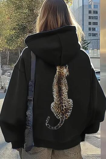 Oksit Φούτερ Unisex με στάμπα λεοπάρ στην πλάτη και βαμβακερή επένδυση στο εσωτερικό