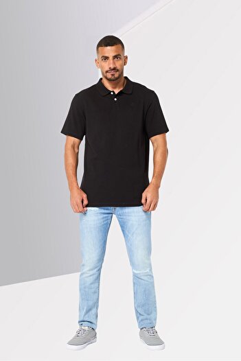 Karl Lagerfeld Men Regular Fit Embroidered Logo Short Sleeve Polo Shirt, Black