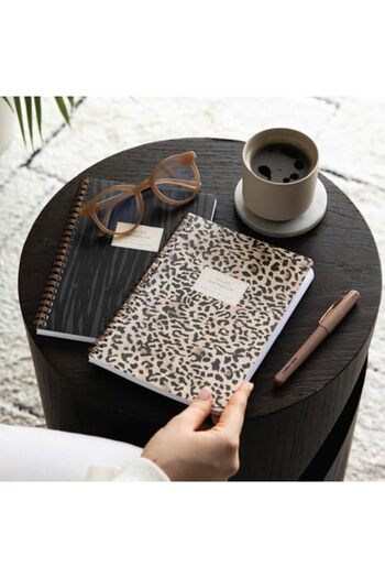 STOREMAX Snshop A5 Spiral Cardboard Cover Lined School Notebook 80 Sheets Set of 2 - Timetable Planned - Leopard