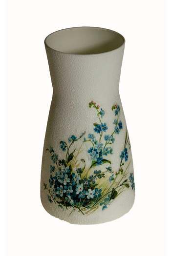 Kumiko Art Vase decorated with forget-me-not flowers, 10x10x20 cm.