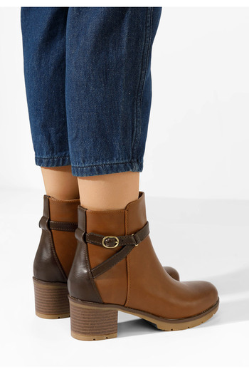 B T Shoes Μποτάκια με χοντρό τακούνι Demolza ταμπά