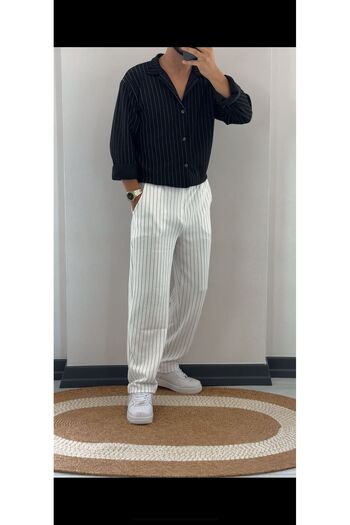 Altamira Men's Black-White Zr Crepe Long Sleeve Shirt Pants Tracksuit Set