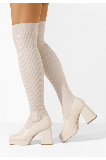 B T Shoes Ψηλές μπότες με χοντρό τακούνι Amarilla μπεζ