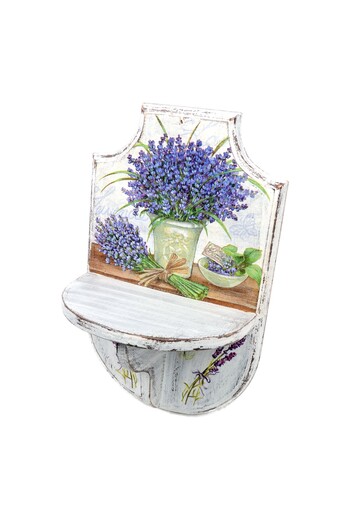 Kumiko Art Handmade shelf decorated with lavender, 11x17.5x27 cm.