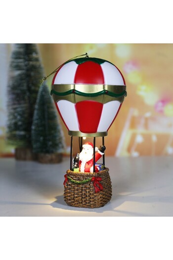 dalip Christmas Decoration Hot Air Balloon with Santa, Flippy, Resin LED Lighting, 17 x 5 x 5 cm