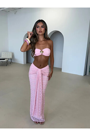 pink life Pink Sydney Seashell Lace Skirt Two-Piece Set