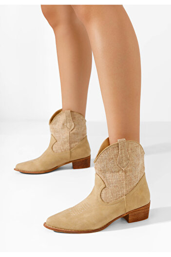 B T Shoes Γυναικεία Μποτάκια Cowboy Sista μπεζ