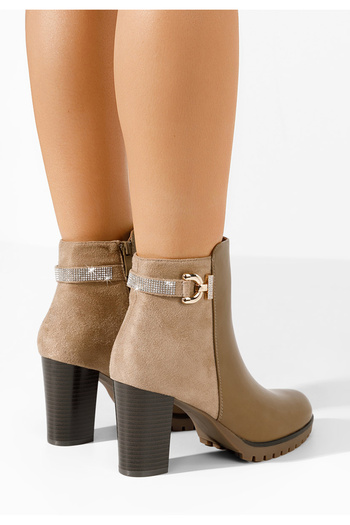 B T Shoes Μποτάκια με χοντρό τακούνι Chaya Χακι