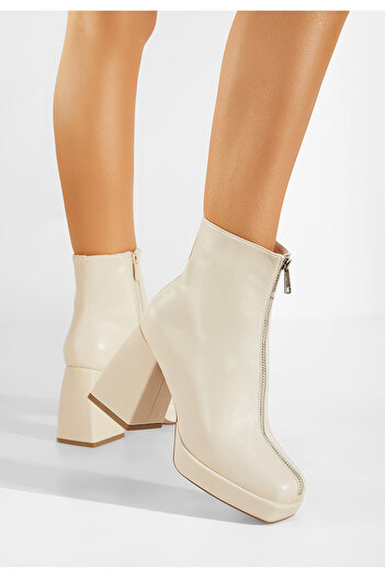 B T Shoes Μποτάκια με χοντρό τακούνι dama μπεζ Jauja