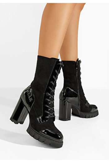 B T Shoes Botine cu toc gros Anahi V2 negre