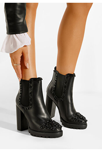B T Shoes Μποτάκια με χοντρό τακούνι Μαύρα Sadine