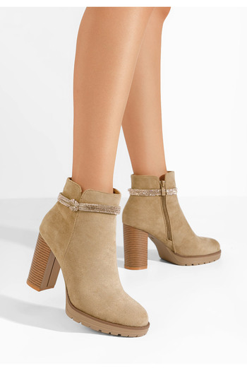 B T Shoes Khaki kotníkové boty na podpatku Attalia