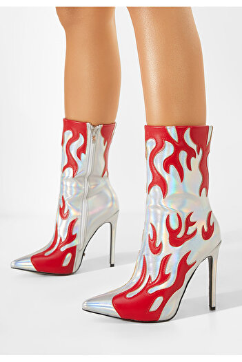 B T Shoes Botine cu toc subtire argintii Maia