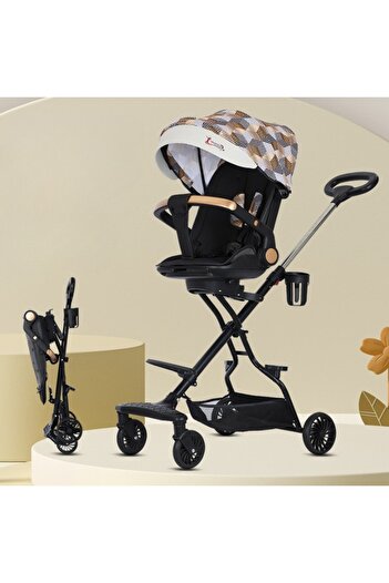 Flippy 3in1 Sport Stroller, 6-36 Months, Reversible, 360 Wheels, 32x63x95cm, Brown Checkered