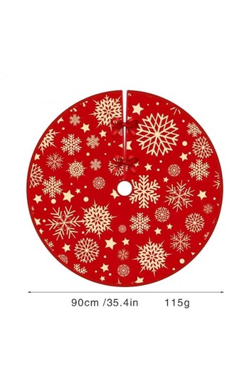 Flippy Christmas Tree Mat, Flippy, Fluffy Fabric, with Tie-On Bows, Star Pattern, Red, Diameter 90 cm