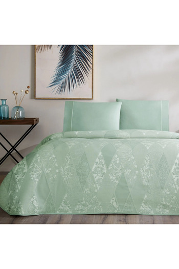 Taç Flava Jacquard Bedspread Set Green Double