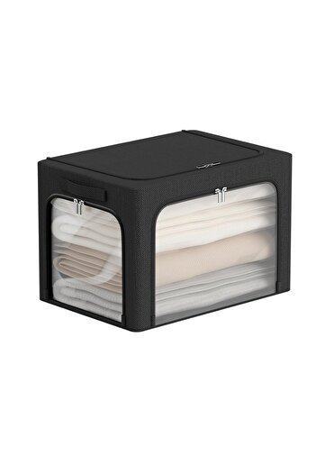 Flippy Storage Box, Flippy, with 3 Windows with Two-Way Zipper, Waterproof, 38L, 42 x 30 x 30 cm, Black
