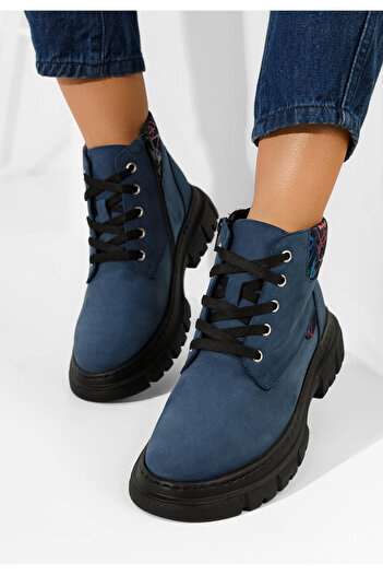 B T Shoes Modré kožené kotníkové boty Aiqua V4