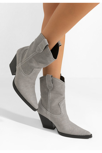 B T Shoes Γυναικεία Μποτάκια Cowboy Elvina γκρι