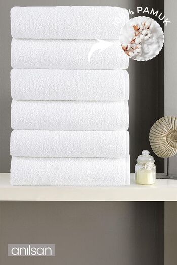 Anılsan Set of 6 white towels for spa and hotel - 50x90 cm, 225 gr, 100% cotton, daily use