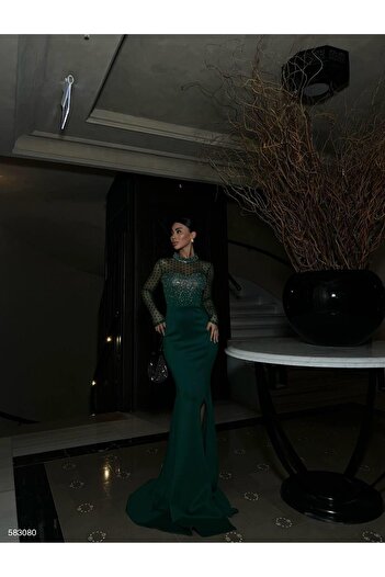 Modafeminen Asra Tulle Detail Sparkling Evening Gown Emerald 583080