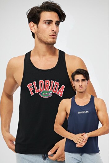 YÜKSEL IŞIK Men's Sports Tank Top with Print Detail, Pack of 2