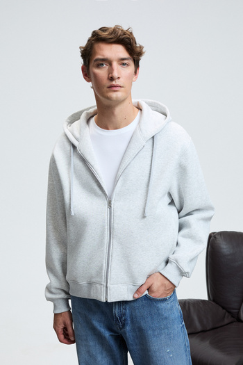 GRIMELANGE Ashby men's hooded zip-up sweatshirt with pockets and drawstring - regular fit - heather grey