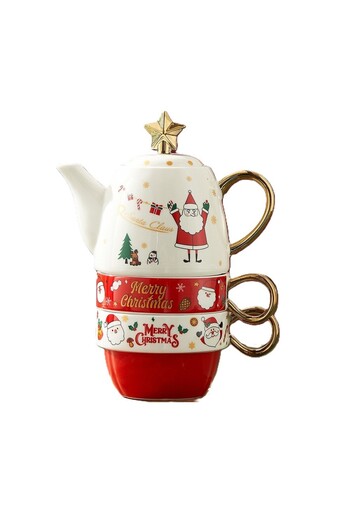Flippy Tea Set, Flippy, Christmas Theme, 450 ml Teapot, 2 x 250 ml Cups, Ceramic, Santa Claus Model, White/