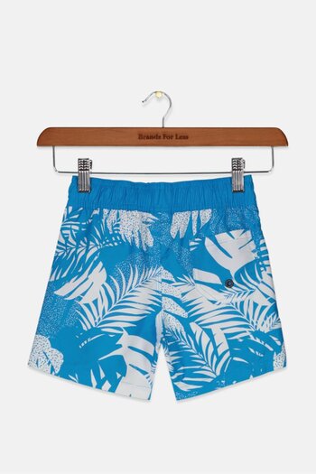 Piping Hot Toddlers Boy Allover Print Drawstring Board Shorts, Blue and White
