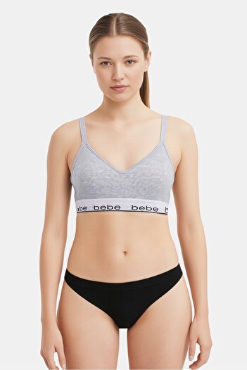 Bebe Women Brand Logo Padded Bralette, Grey