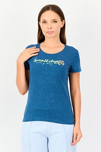 Zivame Women Crew Neck Graphic Print Short Sleeve Sleepwear Top, Teal Green
