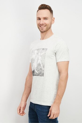 DIFUZED Men Crew Neck Short Sleeve Graphic T-shirt, Light Grey Heather