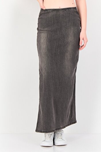 Don't Call Me Jennyfer Women Washed Denim Midi Skirt, Grey
