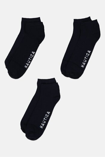 Nautica Men 3 Pairs Brand Logo Low Cut Socks, Navy Blue