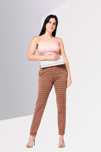 Scotch & Soda Women Regular Fit Plaid Straight Leg Pants, Multicolor