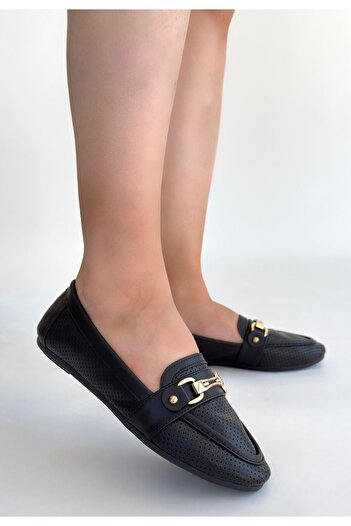 Erbilden Rain Black Leather Ballerina Shoes