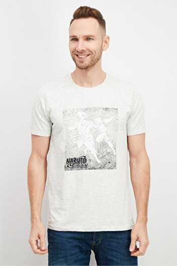 DIFUZED Men Crew Neck Short Sleeve Graphic T-shirt, Light Grey Heather