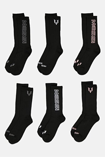 MESSİ Men 6 Pairs Brand Logo Cushioned Crews Socks, Black