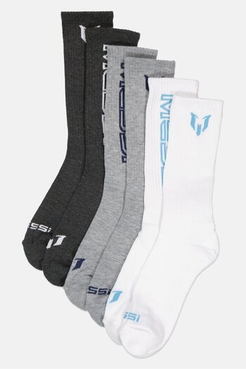 MESSİ Men 6 Pairs Brand Logo Cushioned Crews Socks, Multicolor