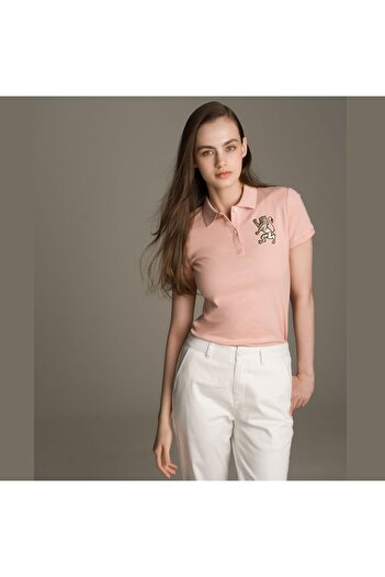 Giordano Women's Cotton Lycra 3D Lion Embroidery Polo