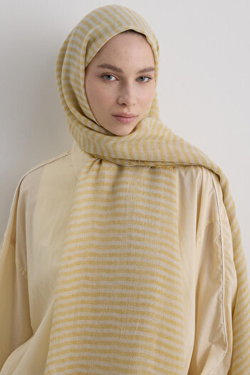 FENZA SCARF Sara Sari Wide Striped Linen Textured Cotton Shawl