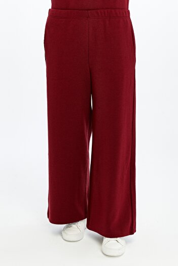 defys Women's Wide Leg Pocketed Textured Regular Fit Trousers Burgundy
