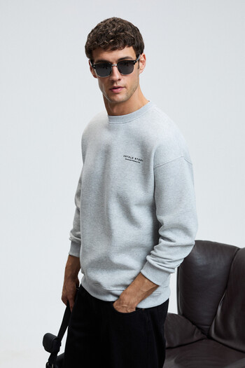 GRIMELANGE Bryan Men's Soft Fabric 3 Thread Oversize Loose Fit Round Neck Printed Grimelange Sweatshirt