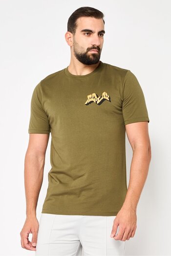Replay Men Crew Neck Short Sleeve Brand Logo T-Shirt, Olive