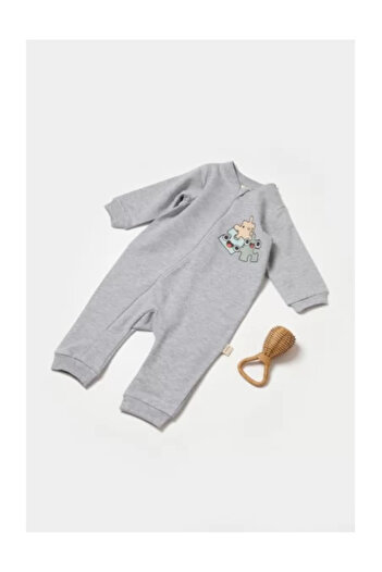 BabyCosy Salopeta cu fermoar, Two thread, BabyCosy, 100% bumbac , Gri