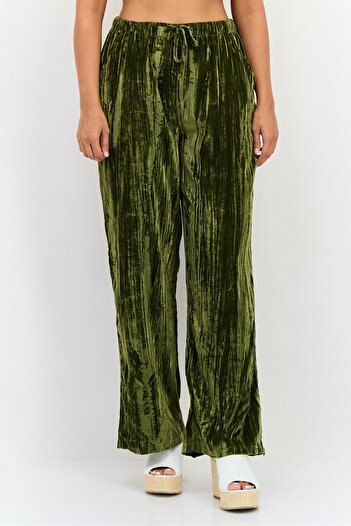 Threadbare Women Regular Fit Velvet Palazzo Pants, Green