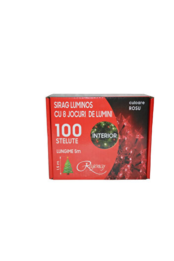 regency Christmas Installation, luminous garland with 8 light games, 100 red star-shaped bulbs, 5m