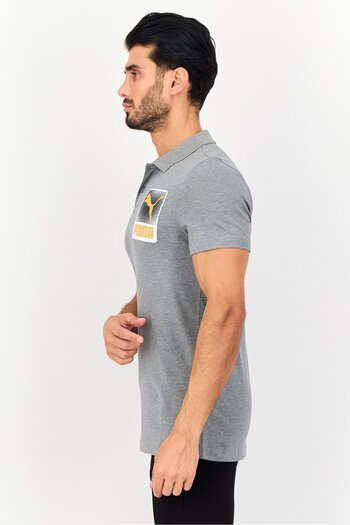 Puma Men Slim Fit Brand Logo Short Sleeves Outdoor Polo Shirt, Grey
