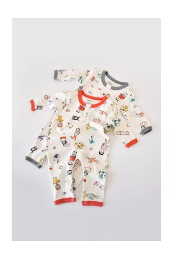 BabyCosy Set of 2 long sleeve jumpsuits and long pants - 100% cotton - Red and Grey,