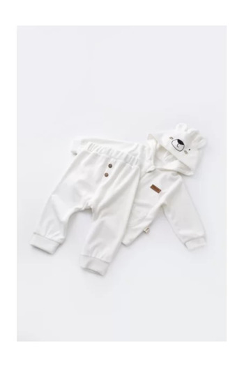 BabyCosy Set Ursulet cu bluzita cu fermoar si gluga si pantaloni lungi din 80% bumbac si 20% polieste